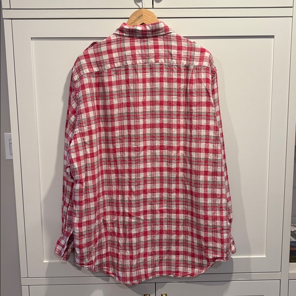 Brooks Brothers Linen Red and White Checkered Military Shirt Size XL - Picture 3 of 11